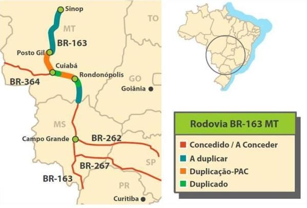 BR-163 ter nove praas de pedgio entre Sinop e a divisa com MS