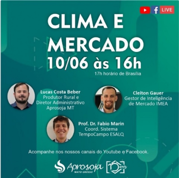 Aprosoja debate clima e mercado em live que acontece nesta quarta-feira